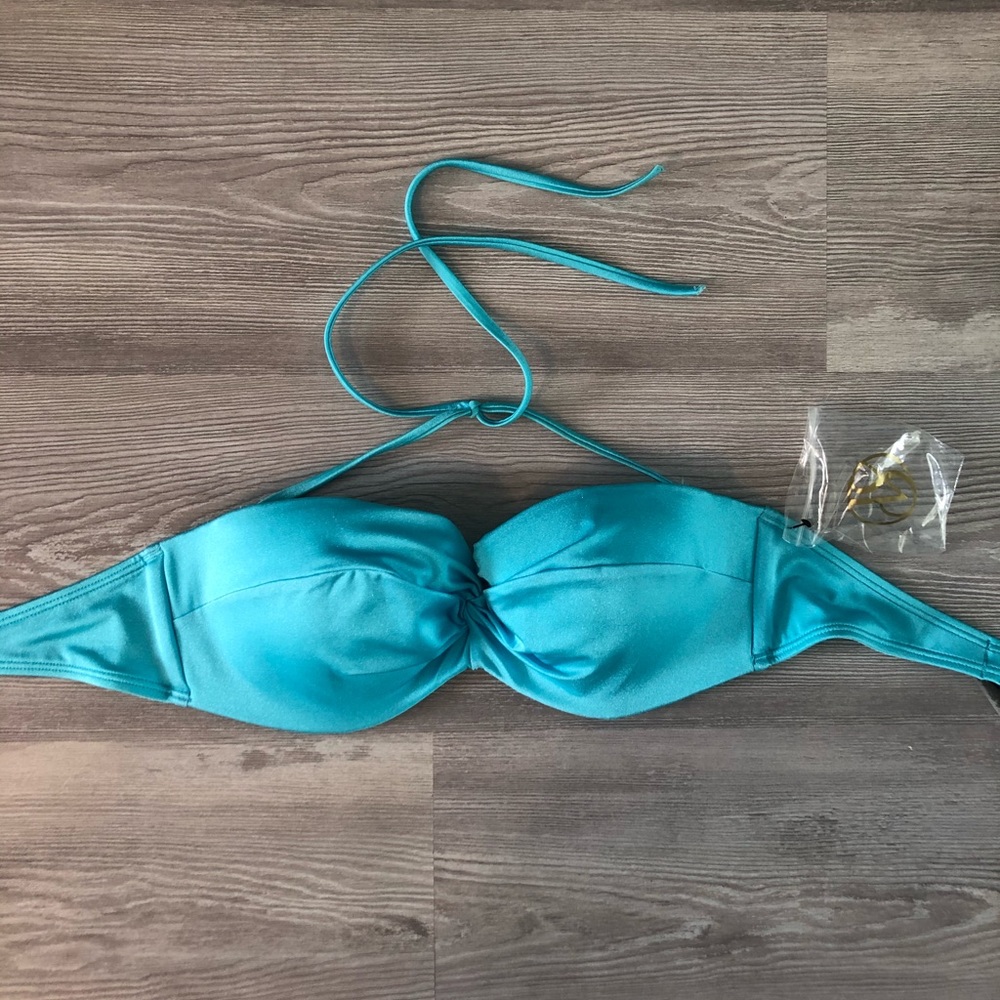 NWOT Victoria’s Secret knockout knot front blue bandeau bikini top 34c